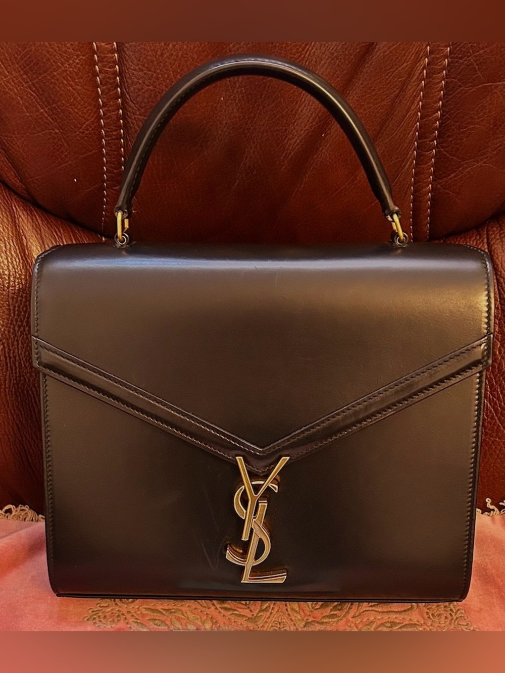 Saint Laurent Black Leather Top-Handle Satchel with Gold YSL Hardware - Picture 8 of 8